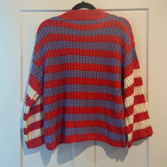 Cloud ten sweater sz small red purple white stripes like new chunk knit sweater - Picture 11 of 15